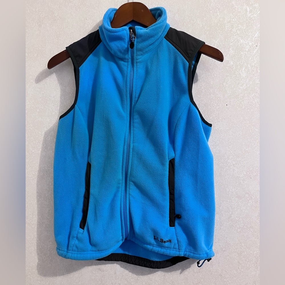L.L. Bean Luxe Fleece High Neck Zip Front Long Vest Blue Womens XS Pockets